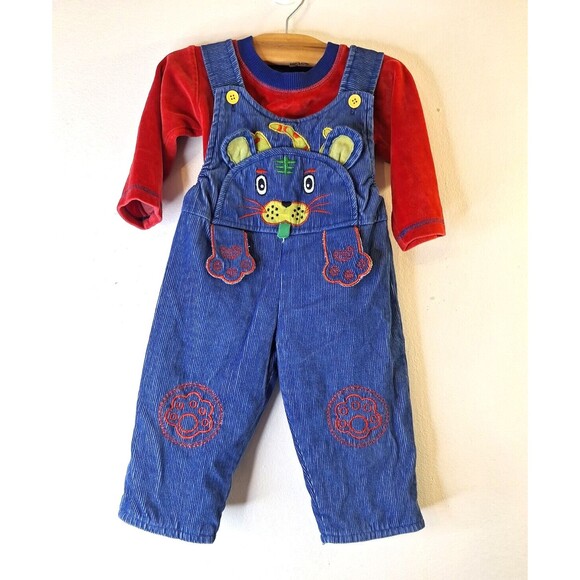 Vtg Child News Kids Club Corduroy Overalls 2 pc Set Boys Sz M(18 months) Outdoor